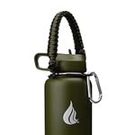 HYDRO CELL Wide Mouth Paracord Handle - Strap Carrier with Safety Ring and Carabiner. Compatible with 14, 18, 24, 32, 40, and 64 oz Stainless Steel Water Bottles