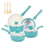 M MELENTA Pots and Pans Set Nonstick, 11pcs Kitchen Cookware Sets Induction Cookware, Ceramic Non Stick Cooking Set, Stay Cool Handle & Bamboo Kitchen Utensils, 100% PFOA Free, Turquoise