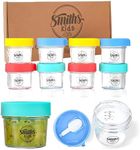 Smiths Mason Jars - Pack of 8, 120ml/4oz Glass Baby Food Storage Containers, Small Glass Jars with Lids and Foldable Spoon - BPA-Free, Freezer Safe, Weaning Pots for Homemade Baby Food