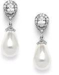 Mariell Pear-Shaped Cubic Zirconia Wedding Earrings for Brides with Bold Soft Cream Pearl Drops