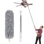 Feather Duster Extendable Telescopic Pole, Extra Long 100 inches,Microfiber Duster with Washable Bendable Head, Hand Duster for Cleaning High Ceiling Fans, Blinds, Cobweb, Cars