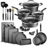 Cookware Set – 23 Piece –Black Multi-Sized Cooking Pots with Lids, Skillet Fry Pans and Bakeware – Reinforced Pressed Aluminum Metal - Suitable for Gas, Electric, Ceramic and Induction by BAKKEN Swiss