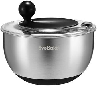 SveBake 5.3Qt Stainless Steel Salad Spinner with Stop Button - Quick and Easy Lettuce Spinner with Transparent Lid & Drainage Hole, Vegetable Dryer, Fruit Washer with Non-Slip Base, Dishwasher Safe