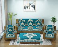 jayvaam Sofa Seater Slip Covers with Arm and Cushion and Table Cover - 3+2 Seater Velvet Sofa Cover Set for Single Sofa Couch - 5 Seater Sofa Seat Protector Slip and Back Covers, 2701_Sky