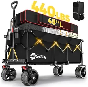 Sekey 48''L Collapsible Foldable Extended Wagon with 440lbs Weight Capacity, Heavy Duty 300L Folding Utility Garden Cart with Big All-Terrain Beach Wheels & Drink Holders. Black