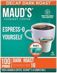 Maud's Decaf Espresso Dark Roast Coffee Pods, 100 ct | Decaffeinated Espress-O Yourself | 100% Arabica Dark Roast Coffee | Solar Energy Produced Recyclable Pods Compatible with Keurig K Cups Maker