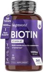 Biotin Hair Growth Supplement 12000mcg - 365 Vegan Biotin Tablets (1 Year Supply) - Hair Skin & Nails Vitamins for Women & Men - High Absorption D-Biotin - Hair Growth Vitamins (Not Biotin Gummies)