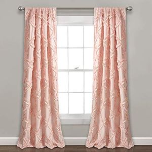 Lush Decor Ruffle Diamond Curtains Textured Window Panel Set for Living, Dining Room, Bedroom (Pair), 84” x 54”, Blush