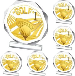 Anglechic 6 Pcs Acrylic Sports Trophy Award 4.72 x 4.72 Inch Sports Contest Trophy Plaques Sports Trophy Prize Gift Team Participation Trophies for Competition Prize (Golf)