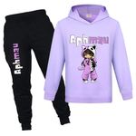 YUANZLN Girls Tracksuit Kids Hoodie and Joggers Pant 2Pcs Outfit Cartoon Casual Clothing Purple-170cm