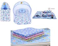 Fareto Baby Cotton Complete Sleeping Essentials All In One Bedding Essential Total Products:10(0-6 Months,, Single Size) (Apple Blue)