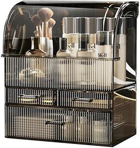 Suyoo Makeup Storage Organiser, XL Large Acrylic Cosmetics Organizer Skincare Display Case with Drawers and Waterproof Cover for Countertop, Bathroom, Dresser(Black-XL)
