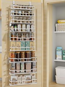 MSERCUOR Over The Door Pantry Organizer Rack, 9-Tier Metal Pantry Organization And Storage with Adjustable Baskets, Hanging Spice Rack for Home & Kitchen Laundry Room Bathroom (9 Tier White)