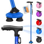 BigAlex Folding Walking Cane with LED Light,Pivoting Quad Base,Adjustable Walking Stick with Carrying Bag for Man/Woman （4.9'-5.6' Blue ）