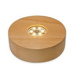 4" LED Wood Display Base for Crystals Ball Glass Art,Warm Color Light Wooden Crystal Round Display Base Stand for Glass Crystal Artwork Holiday Party Dec (1 Pack Round)