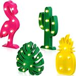 4 Pieces Hawaiian Luau Party Lights, Flamingo Cactus Pineapple Leaf LED Sign Light, Battery Powered Table Lamp for Marquee Wall Table Desk Centerpieces Home Wall Kid's Room Birthday Party Decorations