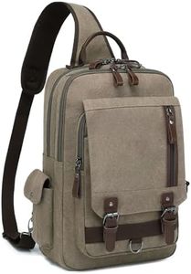 mygreen Canvas Leather Crossbody Messenger Bag One Strap Sling Travel Hiking Chest Bag Khaki Green, XL