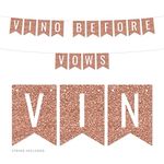 Andaz Press Rose Gold Faux Glitter Background Bridal Shower Bachelorette Party Banner Decorations, Vino Before Vows, Approx 5-Feet, 1-Set, Wine Alcohol Bubbly Champagne Hanging Pennant Decor Backdrop