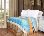 DaDa Bedding Flannel Throw Blanket - Papaya Beach Exotic Warm Fleece - Soft Bright Vibrant Striped Paisley - Multi Colorful Orange Blue - 80" x 90"