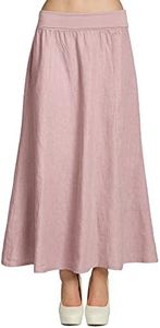 Caspar RO019 Falda Plisada de Verano para Mujer Falda de Lino Casual, Color:Rosa, Talla:L - DE40 UK12 IT44 ES42 US10