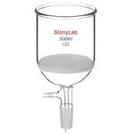 StonyLab Borosilicate Glass Buchner Filtering Funnel with Fine Frit(G3), 94mm Inner Diameter, 100mm Depth, with 24/40 Standard Taper Inner Joint and Vacuum Serrated Tubulation (500 mL)