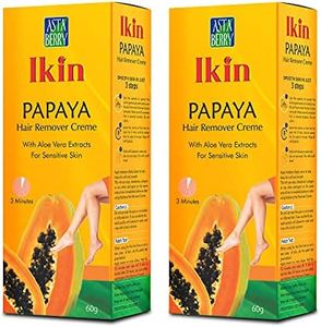 Ikin Papaya Hair Remover Cream for Sensitive Skin - Bikini Hair Removal Cream for Women & Girls (Pack of 2 (60gm X 2))