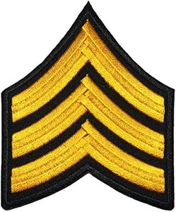 Papapatch Chevrons Sergeant E-5 Stripes US Army Rank Sew on Iron on Arms Shoulder Embroidered Applique Patch - Black and Yellow (1 Piece) (IRON-E5-BKYW)