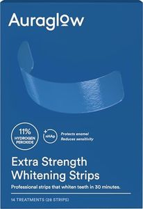Auraglow Extra Strength Teeth Whitening Strips, Strong Whitening Strips, 14 Whitening Treatments, 11% Hydrogen Peroxide with Nano Hydroxyapatite to Reduce Sensitivity & Protect Enamel, 28 Strips, Mint