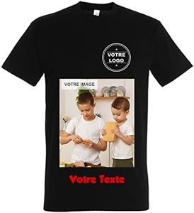 YONACREA - Créez Votre T-Shirt Personnalisé avec Texte ou Photo - Plusieurs possibilités de Personnalisation - Noir - Taille L