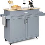 Costway Rolling Kitchen Island Cart with Storage, Serving Trolley Cart with Towel Rack, 3-Level Adjustable Shelf & Lockable Wheels, Mobile Island Table, Organizer Furniture (Grey)