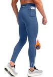 Pudolla Men's Thermal Running Tights with 3 Zipper Pockets Workout Compression Leggings Cycling Pants for Men Hiking Jogging, Dark Blue, X-Small