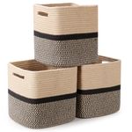 SweetMemo Woven Baskets, Cotton Rope Storage Bin 11 Inches, Decoration Wicker Cube for Classroom, Toy, Nursery, Kallax - Gradient Brown, 1PC - Black Jute, 3PCs