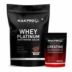 Nakpro Platinum 100% Whey Protein Isolate, 1 Kg Chocolate with 100g Creatine – Unflavoured | Easy Mixing, Low Carbs, Easy Digesting Whey Protein Supplement Powder (Combo Pack)