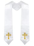 Piecatle Choir Stole with Cross Embroidery for Church Pastor Costume Clergy Stole Wedding,White 60"