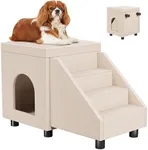 DWVO Foldable Dog Stairs for Small Dogs, Cat Window Perch with Stairs, Dog Steps for High Bed and Couch Hold Up to 230 lbs, Multi-Purpose Pet Bunk Bed with Mats for Puppy, Cats, Beige