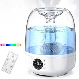 Humidificateur d'air de 4L à remplissage par le haut pour la chambre à coucher, 28dB humidificateur de 35H avec buse rotative à 360°, télécommande, minuteur, veilleuse LED RGB pour chambre d'enfant