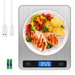 Brifit Digital Kitchen Scale, 20kg/44lb Food Scales with Large Stainless Steel Platform, USB Rechargeable Cooking Scales with LCD Screen, Electric Baking Scales with Tare Function, 5 Units