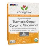 NOW Caring Tea™, Organic Turmeric Ginger, Caffeine-Free, Premium Unbleached Tea Bags with our no-staples design, 24 Count