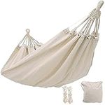 Outdoor Garden Camping Hammock,2 Person Hammock Canvas Soft Swing Sleeping Portable with Carrying Bag for Patio Yard Garden Backyard Porch Travel White