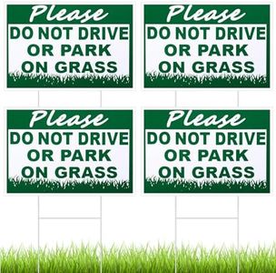 Soaoo 4 Pcs Please Do Not Drive or Park on Grass Yard Sign 8 x 12 Inch Waterproof Double Sided Keep off Grass Sign No Parking on Grass Sign with Metal Wire H Stakes Stay off Grass Signs for Yard