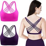 2 Pack Womens Padded Sports Bra Cross Back Bra Workout Strappy Bra Seamless Comfortable Yoga Bra (L, White and Light Purple)