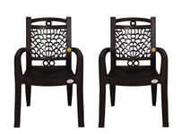 PETALS Swiss Plastic Chairs | Plastic Arm Chair for Home and Garden | Bearing Capacity 150kgs (Choco Brown) (Set of 2)