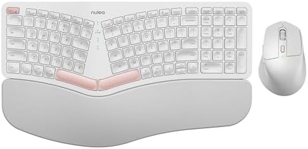 Nulea KM75 Advanced Ergonomic Wireless Keyboard and Mouse Combo, Comfortable Natural Typing, Palm Rest, Multi-Device (Bluetooth, 2.4G, Wired), Rechargeable, for Multi-OS, Windows, Mac, Android(White)