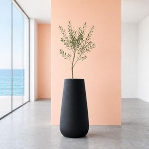 Extra Tall 43" Statement Black Fiberglass Cone Planter – Extra Large Matte Black Modern Decorative Pot for Indoor/Outdoor Plants, Flowers, Trees, Entryway and Home Decor 18.8" x 18.8" x 43.4"