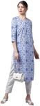 ROYALINK Indian Women's Tunic Tops Crepe Floral Print Straight Kurta for Women Girls, Blue, Medium