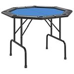 vidaXL 8-Player Foldable Poker Card Game Table with Cup Holders - Blue, Casino-Grade Felt, Steel-Frame, Padded Armrest, Compact Storage