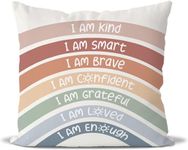 Hiagkmet Boho Rainbow Classroom Reading Corner Decor Throw Pillow Covers Grateful Confident Loved Pillowcase, Book Center Calming Corner Home Bedroom Playroom Decor,I Am Kind Smart Pillowcase