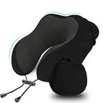 LUXSURE Travel Pillow - Memory Foam Neck Pillow Travel with Supportive Function,Travel Essentials Companion with Built-in Storage Bag,Ideal for Travel,Office and Home Use(Black)