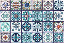 24PCS Peel and Stick Tile Stickers, HOLENGS Waterproof Moroccan Style Decorative Self-Adhesive Wallcovering, Wall Floor Tile Decals for Bathroom Kitchen Backsplash Furniture Stairs Decor(5.9x5.9in)