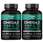 Zingavita Omega 3 Fish Oil Capsule with Multivitamin | 1000 mg Fish Oil, EPA, DHA with Ginseng, Ashwagandha & 25+ Ingredients for Daily Energy, Heart, Brain, Eyes & Joints Support | Pack of 2